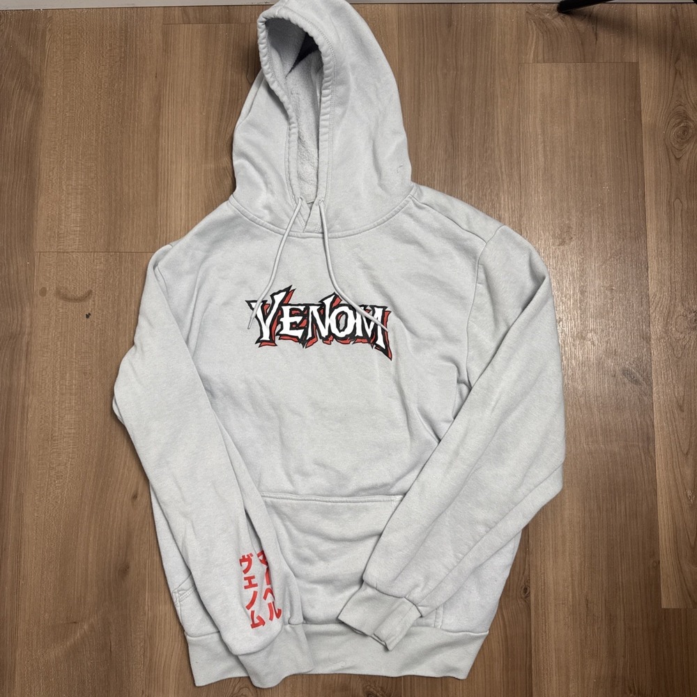 Marvel Venom Hoodie Mens Medium‎ Gray Pullover Japanese Graphic Comic Sweatshirt